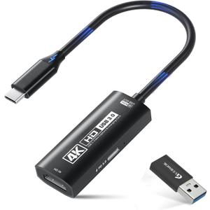 Guermok 4K USB3.0 Video Capture Card with PD 100W, 4K@60FPS or 2K@144FPS HDMI to USB-A/C Capture Card for Streaming, Works with Pad, Tablet, MacOS, Switch2/1, Laptop, PC, Camera, VR, Black