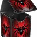 JANENFNA Card Deck Box, Card Storage Box Fits 100+ Single Sleeved Cards, Large Capacity PU Leather Card Storage Box with Strong Magnet for Magic Commander TCG/CCG, Red Spider