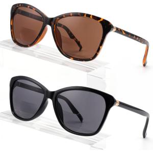 Premium Bifocal Reading Sunglasses for Women, Retro Cateye Sun Readers UV400 Protection, Classic Shades Black & Tortoise (1 Black & 1 Tortoise, 2.25)