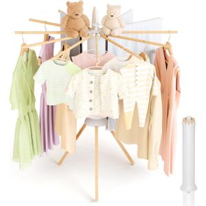 Tripod Clothes Drying Rack Foldable, Wooden Drying Rack Clothing, Laundry Drying Rack Collapsible, Drying Rack for Clothes Space Saving, Portable Clothes Rack for Indoor, Outdoor, RV
