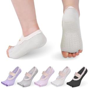 Pack Of 2 YOZHAKOU Women's Fashion Toe Separator Yoga Socks with Non-Slip Grips, Lace Trim - Breathable & Stretchy for Pilates, Ballet.