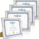 8.5 x 11 Picture Frame Set of 4, Made of Real Glass and Distressed White Certificate & Diploma Frame, 8.5 by 11 Photo for Wall or Tabletop - Display Picture 6x8 with Mat or 8.5x11 Without Mat