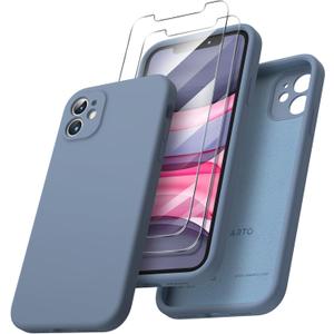 ORNARTO for iPhone 11 Phone Case 6.1 inch, Liquid Silicone Case with 2 Screen Protective, Shockproof and Soft Touch, Full Body for iPhone 11 Case-French Blue