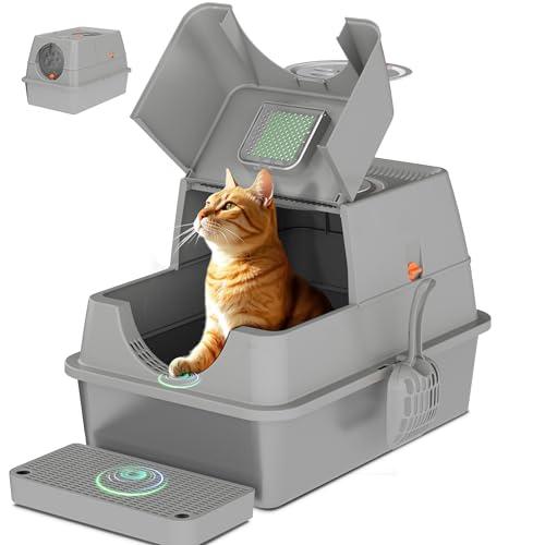 ITYLIFE CITYLIFE Stainless Steel Litter Box with Lid XL Large Enclosed Metal Box Anti-Leakage cat Litter Container Stainless Steel Includes Scoop, Odor Control Easy Cleaning, Dark Grey