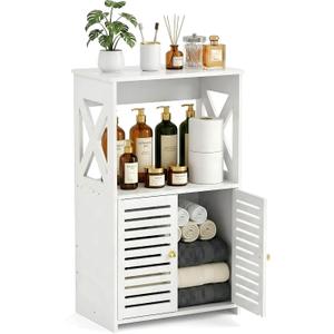 BYFU Bathroom Storage Cabinet, 3-Tier White Small Floor Cabinet Freestanding Organizer with Door and Shelf for Living Room Hallway Kitchen Small Space
