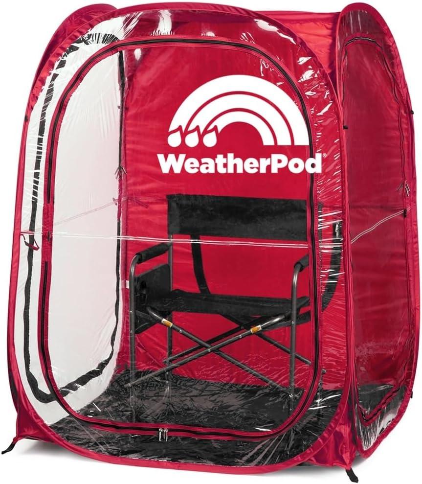 WeatherPod The Original Shark Tank MyPod 1-2 Person Pop-Up Pod - Stay Warm, Dry, and Out of The Sun - Weather Pod for Sports, Rain, or Wind (Red, 46" L x 46" W x 59" H)
