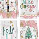 Artoid Mode Pink Nutcrackers Tree Holly Christmas Kitchen Towels, 18x26 Inch Quick Dry Microfiber Cloth Dish Towels for Kitchen Drying Set of 4