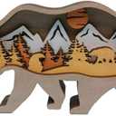 Wooden Animal Statues, 3D Wooden Animals Bird Deer Penguin Bear Woodland Nursery Decorations Forest Themed Bedroom Decor Bedroom Living Room Office Decor (Bear)