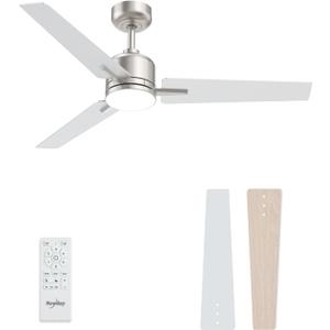 52 inch Ceiling Fans with Lights and Remote, Brushed Nickel Ceiling Fans Dimmable 3 Color Temperature, Timer, 3 Blades, 6 Speed Modern Fan Quiet Reversible DC Motor for Indoor or Covered Outdoor
