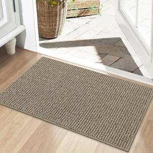 BEQHAUSE Dirt Trapper Door Mat 20" x 32", Non-Slip Washable Doormats Entrance Mat, Dirt Resistant and Absorbent Welcome Mat, Low Profile Floor Mats for Front Back Door and Entryway, Light Beige (1'8" x 2'8" (Rectangular))
