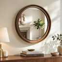 Round Wood Mirror, 22" Circle Mirror with Wooden Frame, Walnut Brown