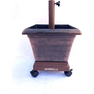 Patio Umbrella Base Stand with Wheels, Fillable Planter Box and Mobile for Rolling on Outdoor Patio, Poolside Decks and Gardens (Bronze)