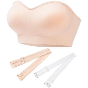 PRETTYWELL Strapless Bras for Women Padded Bandeau Bra Non-Slip Wireless Comfort Seamless Tube Top Bralette with Straps, M