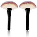 Black Makeup Brushes with Wood Handle - Large Fan Brush and Powder Foundation Brush for Cosmetics, Ideal for Liquid and Powder Applications