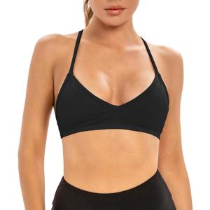 INIBUD Sports Bras for Women Backless Halter Strappy Seamless Bra Padded Removable Bralettes Gym Workout Minimal Yoga Tops (Small, Black)