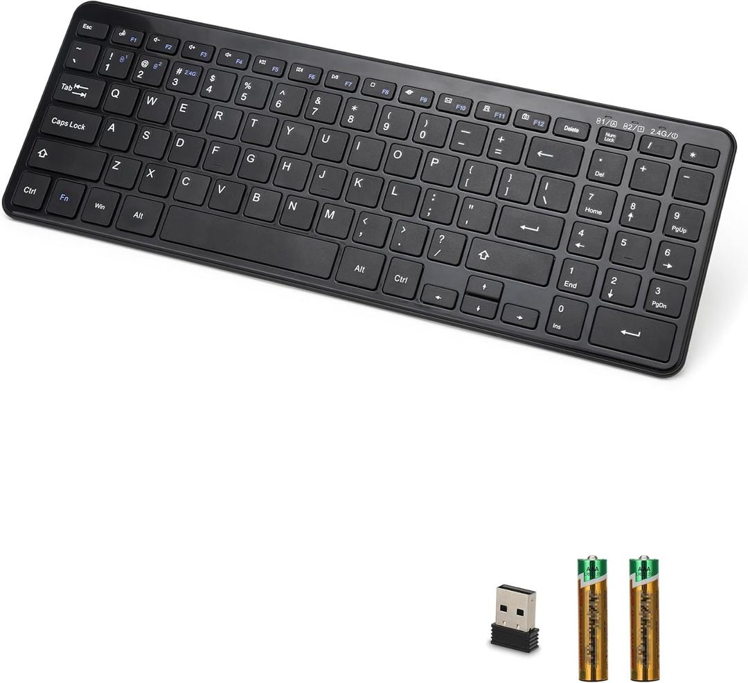 Wireless Bluetooth Keyboard, Universal Multi-Device Keyboard with Number Pad and Media Hotkeys, USB + Dual BT Connection, Ergonomic Design Slim for Windows Computer/Laptop/Tablet (Black)