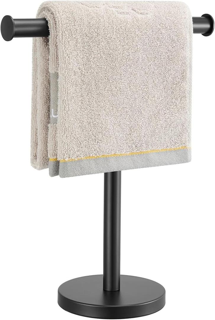 T-Shape Bath Hand Towel Holder Standing, SUS304 Stainless Steel Matte Black T-Shape Towel Bar Rack Stand with Heavy Base, Tower Bar for Bathroom Kitchen & Countertop (01-black-1 Pack)