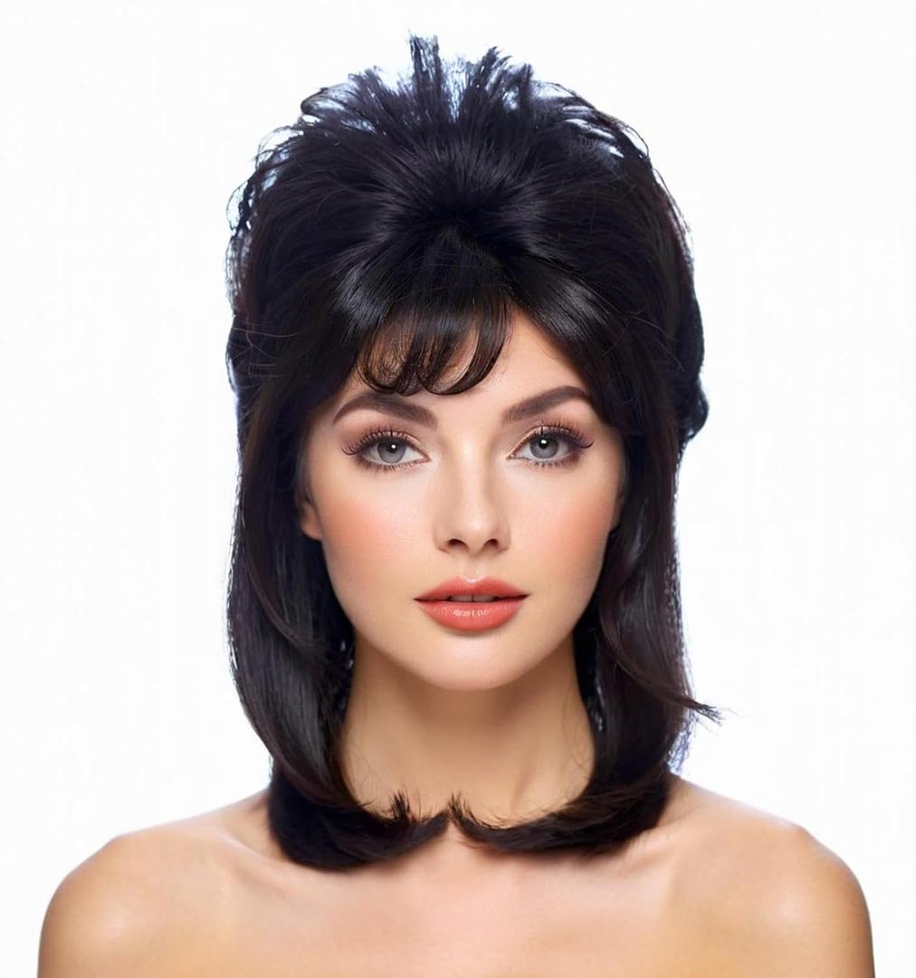 Mullet Wig for Women Black 80s Costumes Fancy Party Accessory Cosplay hair wig (Black)