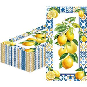 100Pcs Lemon Napkins Disposable Paper Dinner Napkins Decoration Guest Hand Towels for Spring Summer Seasonal Party Tea Gathering Weddings Birthdays Baby Shower Bathroom 4.3 x 7.8 Inch