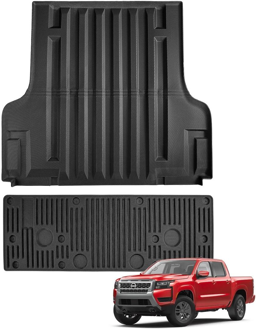 Truck Bed Mat Tailgate Mat for Nissan Frontier 2022 2023 2024 2025 2026, Truck Replacement Liner for 5FT Bed & Circle Style Tailgate, All Weather Non-Slip TPE Black Accessories