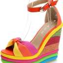 Women Straw Super High Heel Rainbow Sandals,Fish Mouth Wedge Roman Y2K Sandal,Adjustable Ankle Strap Espadrilles Platform Candy Color Party Dress Shoes, 40