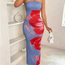 SOLY HUX Women's Floral Print Tube Bodycon Long Dress Strapless Sleeveless Summer Maxi Dresses (Purple, XS)