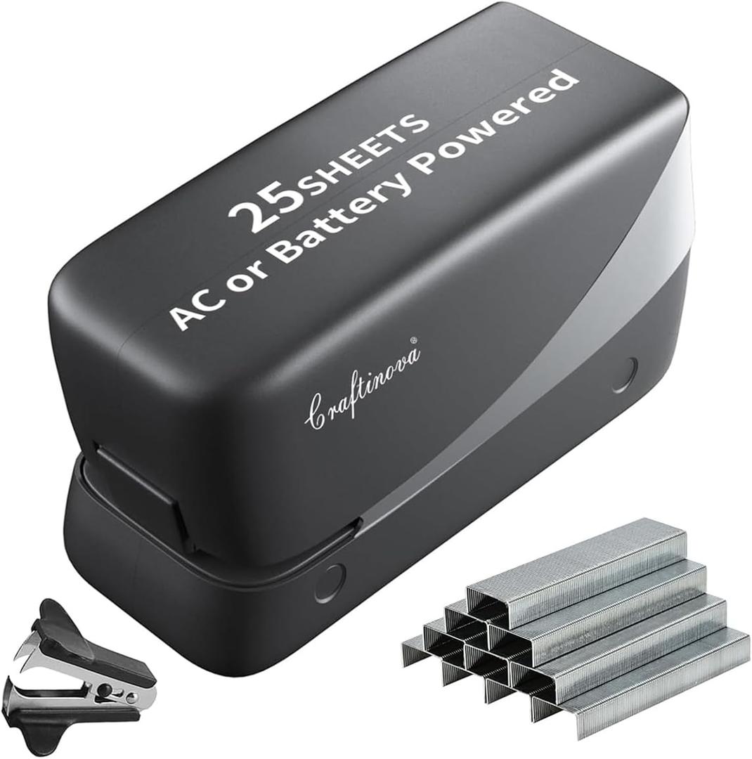 Electric Stapler, 25 Sheet, Include 2000 Staples and 1 Remover, Jam Free, Professional and Home Office StaplerBattery not IncludedAC or Battery Powered. (Silver)