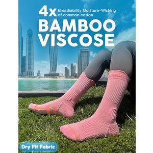 Bamboo Viscose Compression Running Crew Socks, Coolmax Moisture-Wicking Anti-Blister Hiking&Gym Athletic Socks L