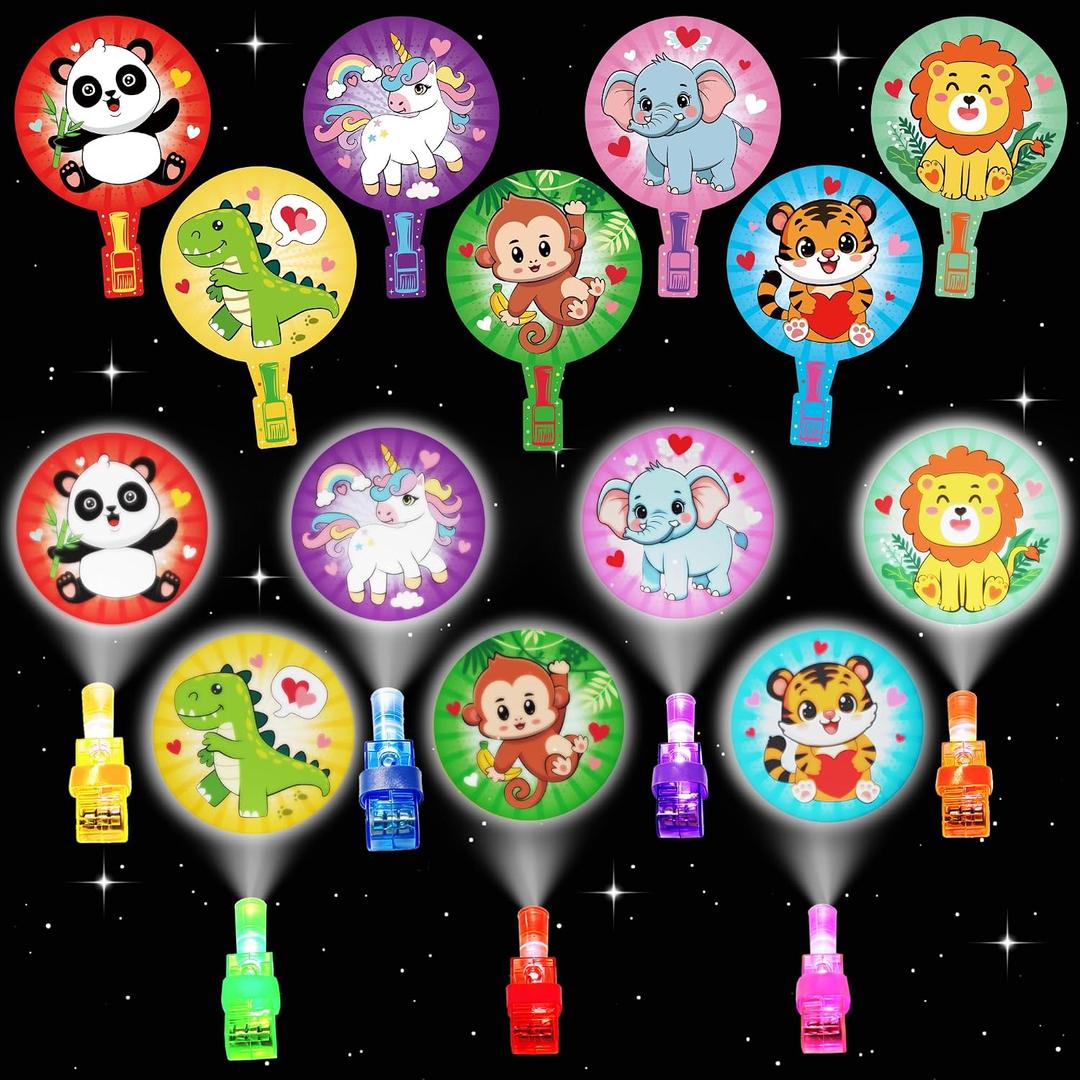 2 x Valentine's Day Gifts for Kids, 28 Pack Valentine's Day Cards for Kids Classroom with Animal Finger Lights, Glow in the Dark Light Up, Toys Bulk Party Favors, School Exchange Prize