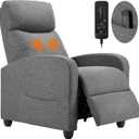 Sweetcrispy Massage Recliner Chair for Adults, Adjustable Home Theater Seating with Lumbar Support for Living Room, Modern Fabric Reclining, Light Grey