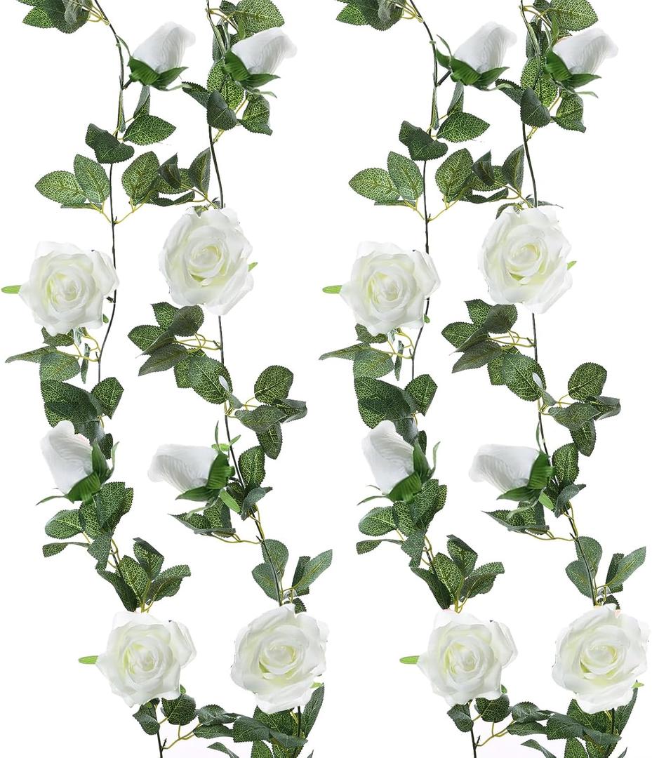 Felice Arts 2 Pack Cream Artificial Rose Vine Each 6.5FT Fake Rose Garland Hanging Flower Garland for Wedding Arch Table Arrangement Garden Swing Teepee Decor