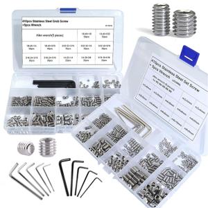 830pcs Set Screw Assortment Kit, Standard SAE + Metric Allen Head Socket Hex Grub Set Screws, Stainless Steel Set Screws for Bathroom Fixtures, Door Handles (M3-M8, 1/8"-40 to 5/16"-18)