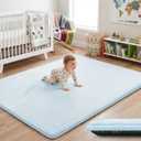 1.5" Thick Baby Play Mat for Floor, 50x50 Playpen Mat, Pro Soft Flannel Foam Mats Toddler Infant Kids Crawling for Nursery Rug Playroom Living Room Waterproof Easy Care Non-Slip (Baby Blue)