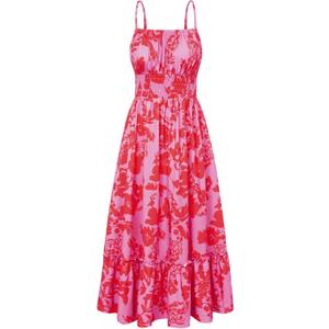 GRACE KARIN Summer Dresses for Women 2026 Vacation,Smocked Floral Maxi Dress,Boho Beach Sundress with Pocket Fashion Clothing, XXL