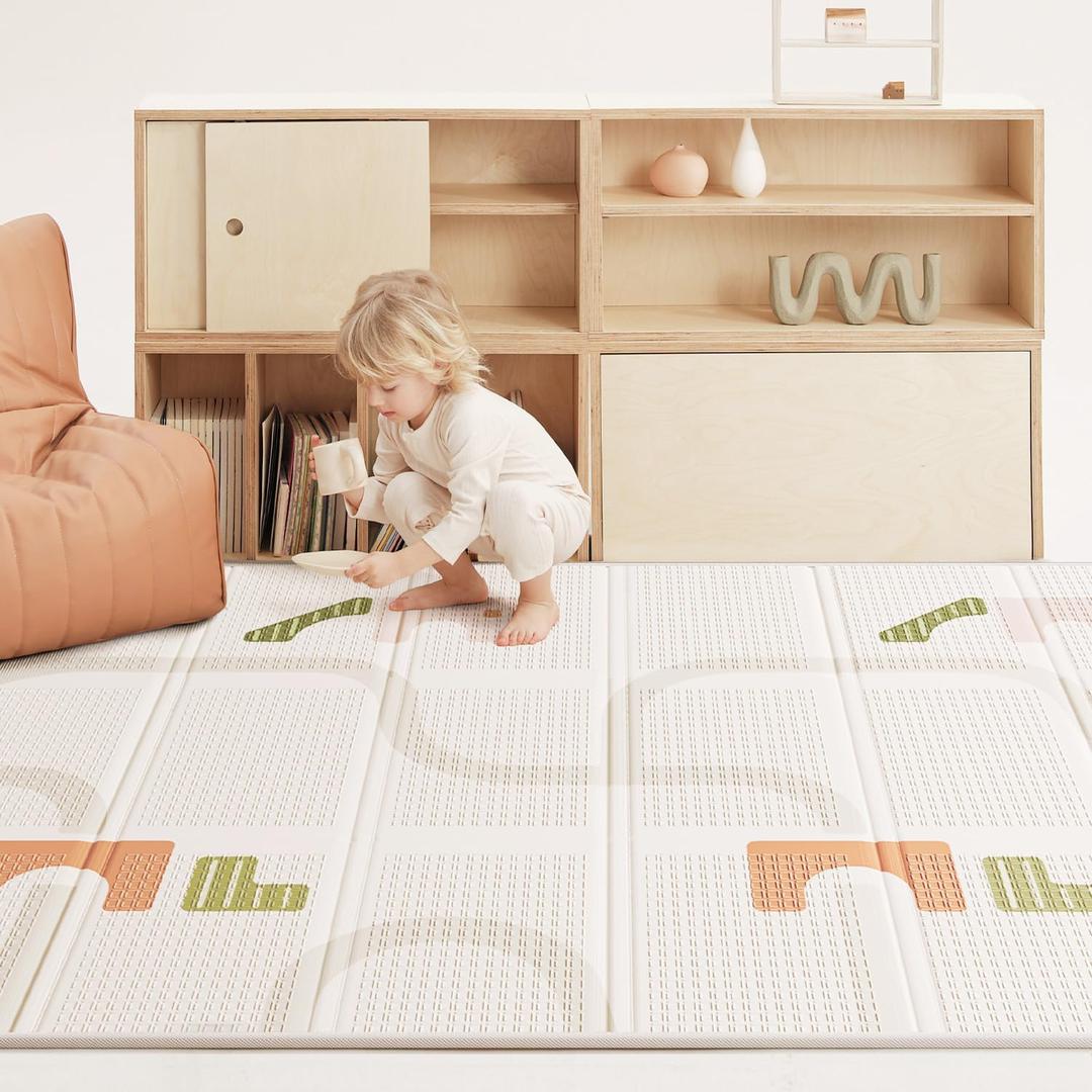 BG-BABYGO Baby Play Mat Foldable Baby Floor Play Mat Large Soft Foam Playmat for Babies Reversible Waterproof Padded Playmats Portable Thick Crawling Mat for Indoor Outdoor(50"*78"*0.4")