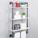 MBQQ Industrial Shelving,Bathroom Shelves with Towel bar,24in Rustic Metal Pipe Floating Shelves Pipe Wall Shelf,3 Tier Industrial Shelf Wall Mounted,Retro White