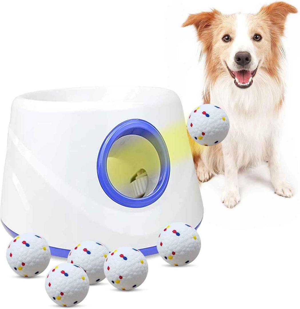 Automatic Dog Ball Launcher, Dog Ball Throw Launcher, 3 Adjustable Distance 20-45FT, with 6 2.3-inch ETPU Balls, for Small/Medium Dogs, Outdoor Interactive Toys (blue)