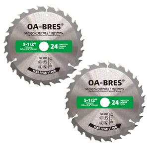 5-1/2 Inch 24 Tooth ATB General Purpose and Trimming Saw Blade, Cordless Trim Saw Blade with 5/8-Inch Arbor (1/2-Inch and 10-mm Reducer Bushings Include) - Pack of 2 