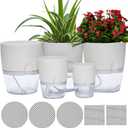 Self Watering Pots for Indoor Plants, 5 Pack 6/4.1/3.2 Inch Flower Pot Modern Decorative Plastic Planter with Extra Large Water Storage for All House Plants, Flowers, Herbs(White) (6+6+6+4.1+3.2in)