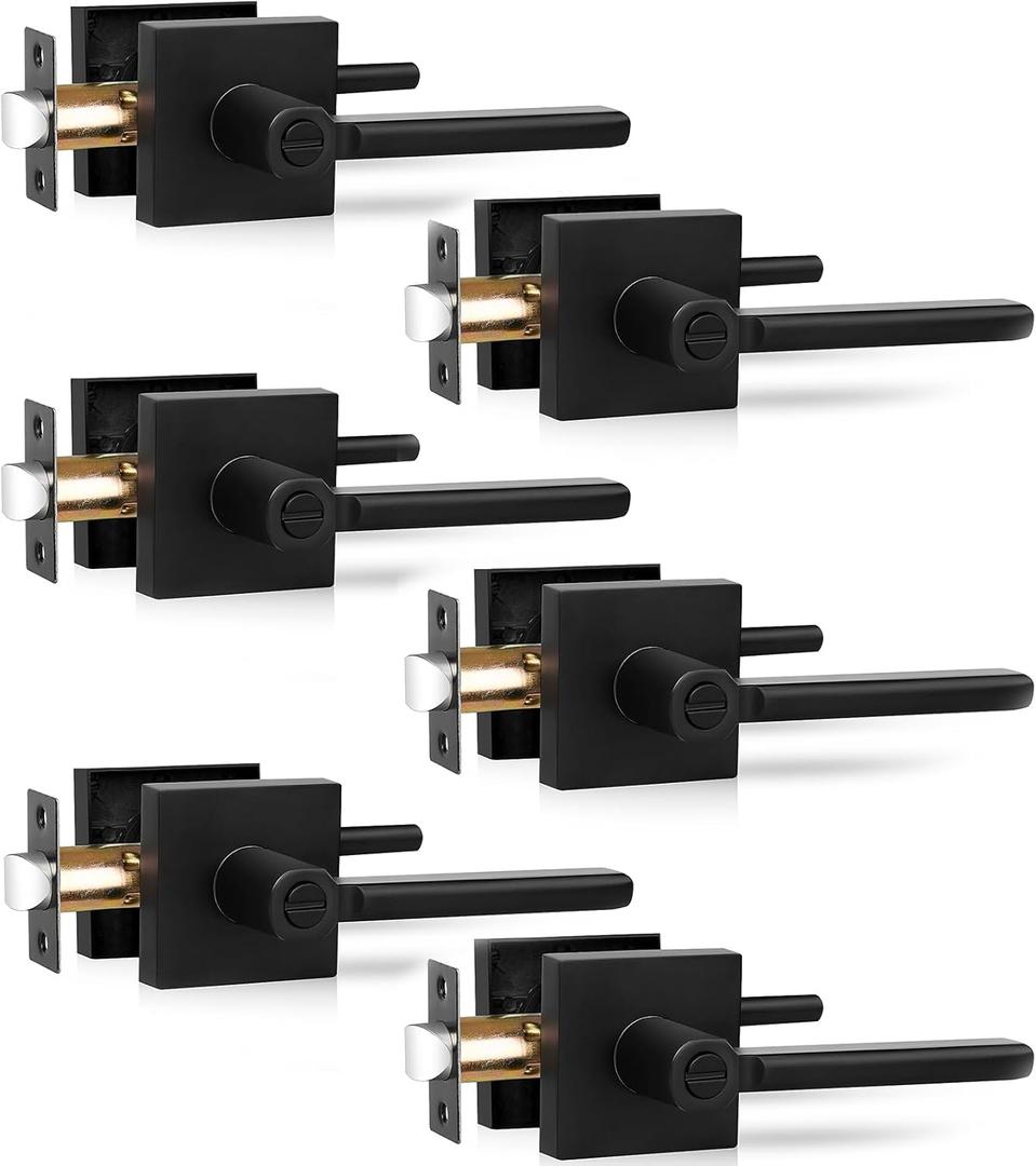 Privacy Door Levers, 6 Pack Black Door Handles Heavy Duty Bed and Bath Door Knobs Interior Keyless Door Locksets, Reversible for Left & Right Handed Doors