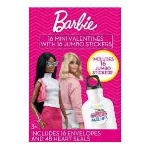 Barbie 16 Mini Valentines with jumbo stickers