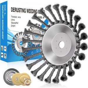 Steel Wire Blades for Weed Eater, Ultracut Wire Rotary Brush Weed Trimmer Head, Unbreakable Wired Trimmer Blade Universal Adapter Kit Included for Moss Grass Rust Removal (8 Inch)