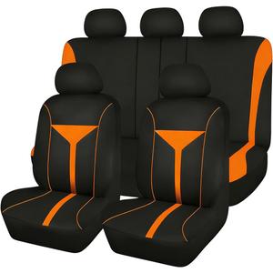 Osilly Car Seat Cover Full Set, Soft Breathable Sporty Vehicle Interior Seat Protector, Comfortable Automotive Front and Rear Split Bench Cover, Universal Fit (Orange/Black)