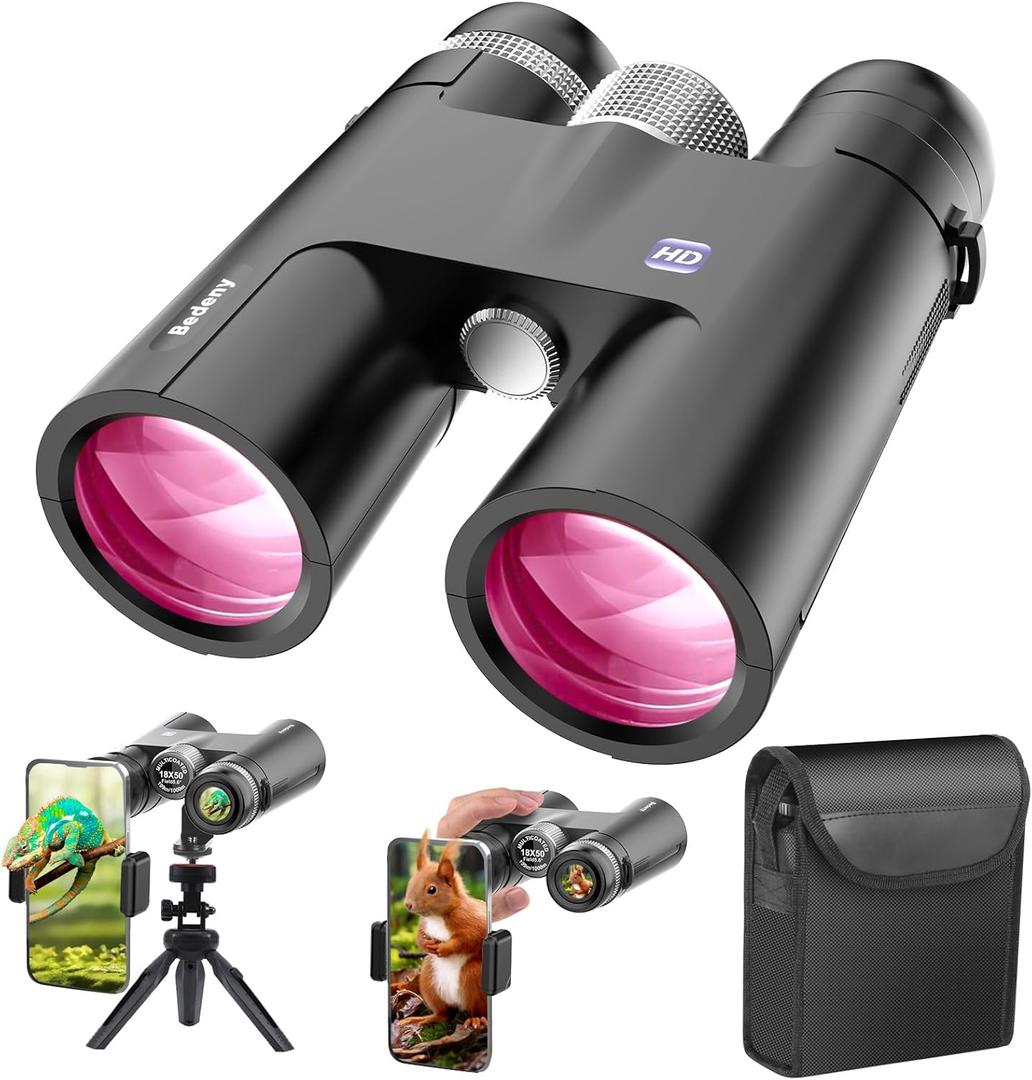 18x50 HD Binoculars for Adults High Powered with Phone Adapter,Tripod and Tripod Adapter - BAK4 Prism Waterproof Binoculars with Clear Low Light Vision for Bird Watching,Travel,Concerts