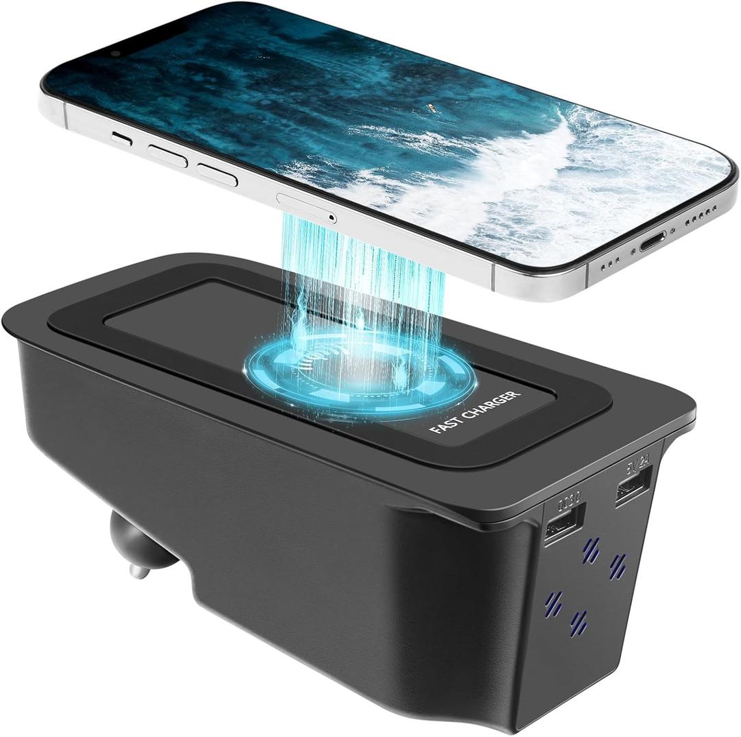 Wireless Car Charger for Volvo XC90 XC60 V90 V60 S90 S60 Accessories, Car Wireless Charging Pad with QC 3.0 USB Port (Without Light)