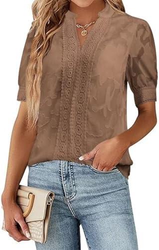 Falechay Womens Summer Tops Dressy Casual Short Sleeve V Neck Shirts Elegant Business Work Blouses,Medium