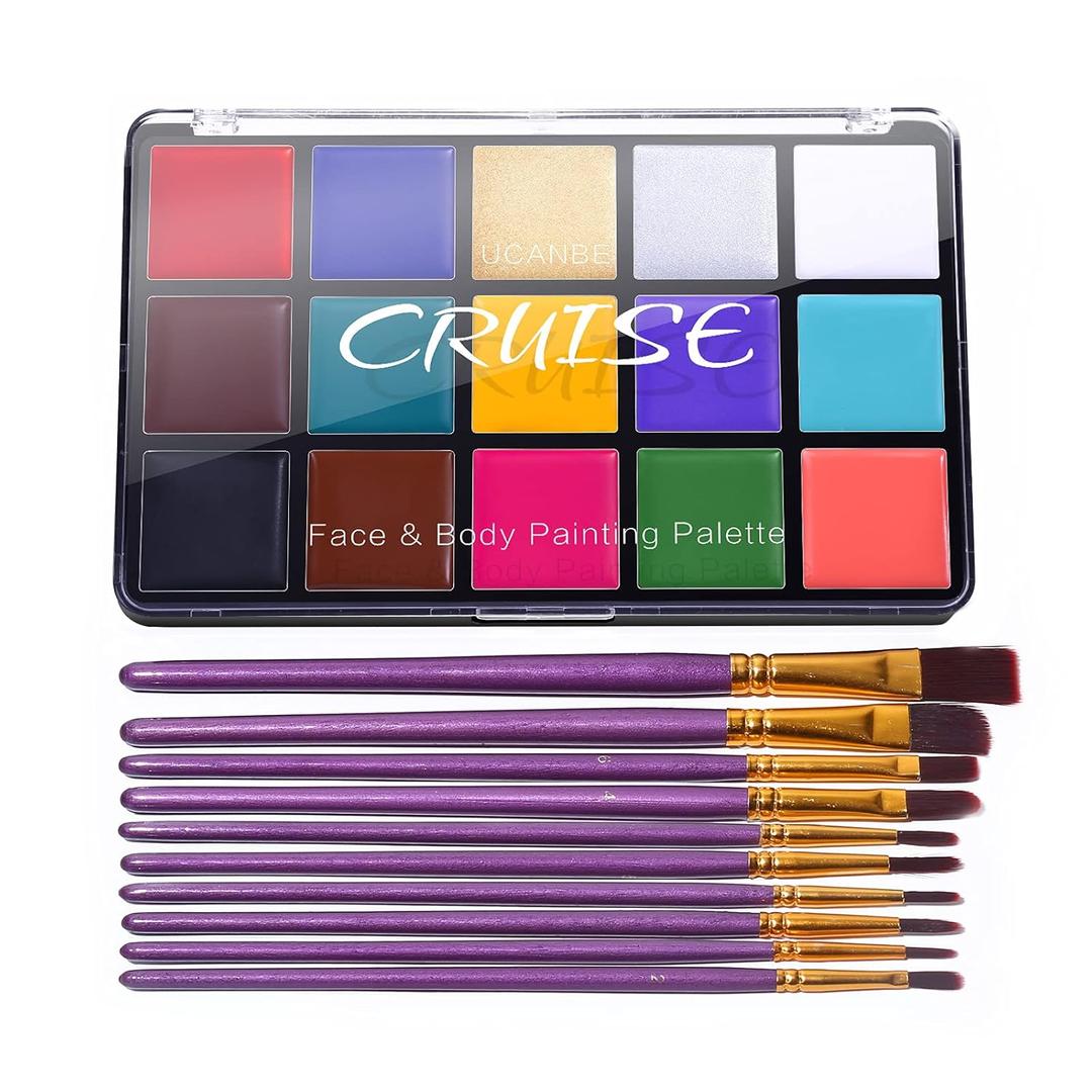 UCANBE Face Body Paint Set, 15 Colors Painting Palette Makeup Kit  for Halloween Cosplay Party