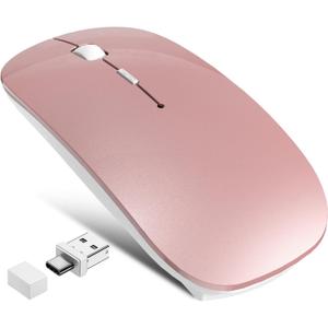 Wireless Mouse Jiggler - Bluetooth Rechargeable Computer Mouse with Undetectable Jiggler Mice Mover, Silent Click Slim Optical USB C Mouse for iPad Pro MacBook Air/Pro Mac Laptop PC - Rose Pink