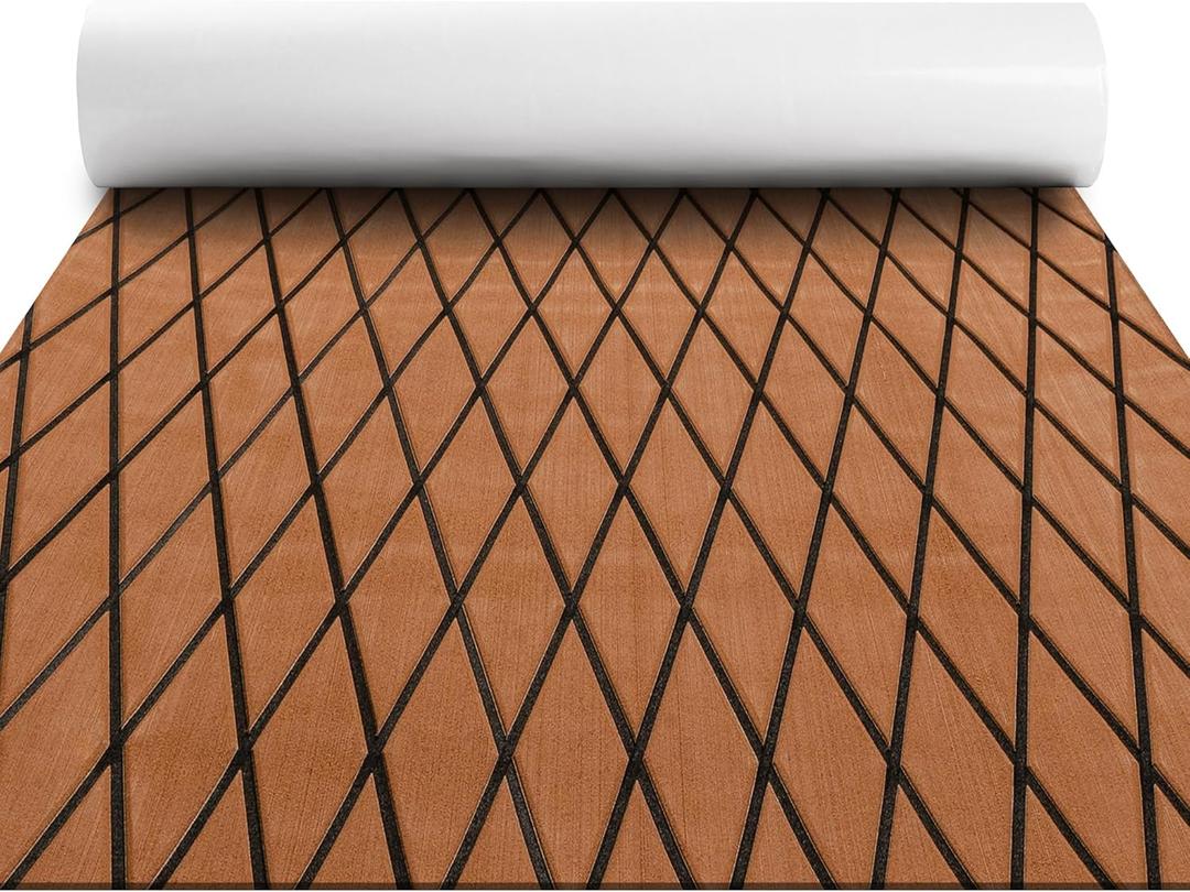 Fullfire Boat Flooring - EVA Foam Boat Decking - Marine Mat Self-Adhesive Flooring Sheet Marine Carpet for Motorboat Yacht Kayak RV (94" x 47", Brown With Black Lines)