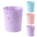Simple Cute Wastebasket Hollow Flower Shape Plastic Lidless Wastepaper Baskets Trash Can 3.6 Gallons Garbage can (Purple, XL) (Extra Large)